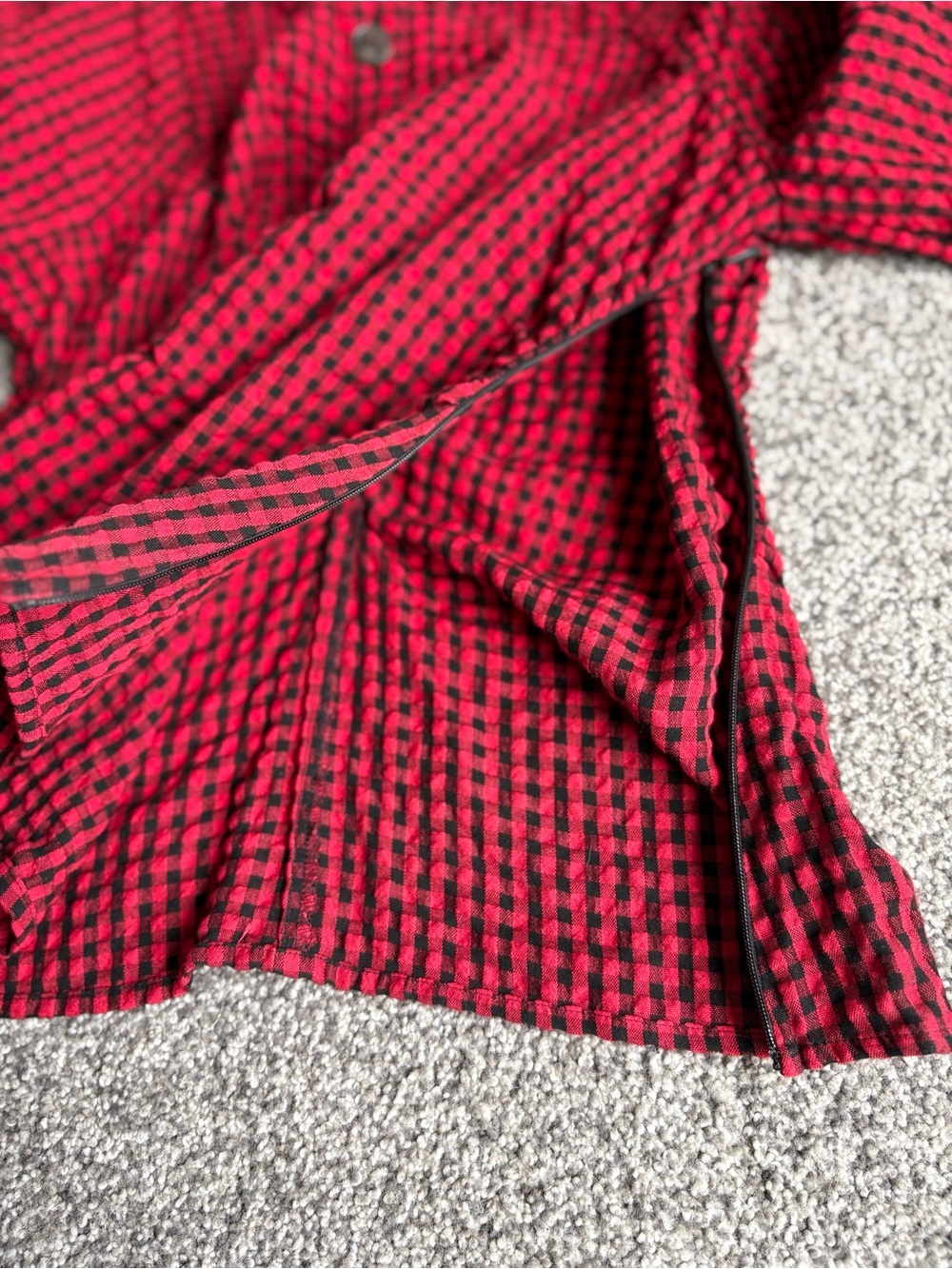 LOFT Gingham Gathered Square Neck Top Red Black Puff Sleeve Blouse Size 8 Picnic - Picture 7 of 14